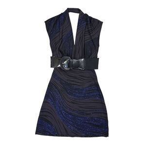 Vintage Y2K Body Central Glitter Mini Dress Plunging Vneck S Whimsigoth Vamp